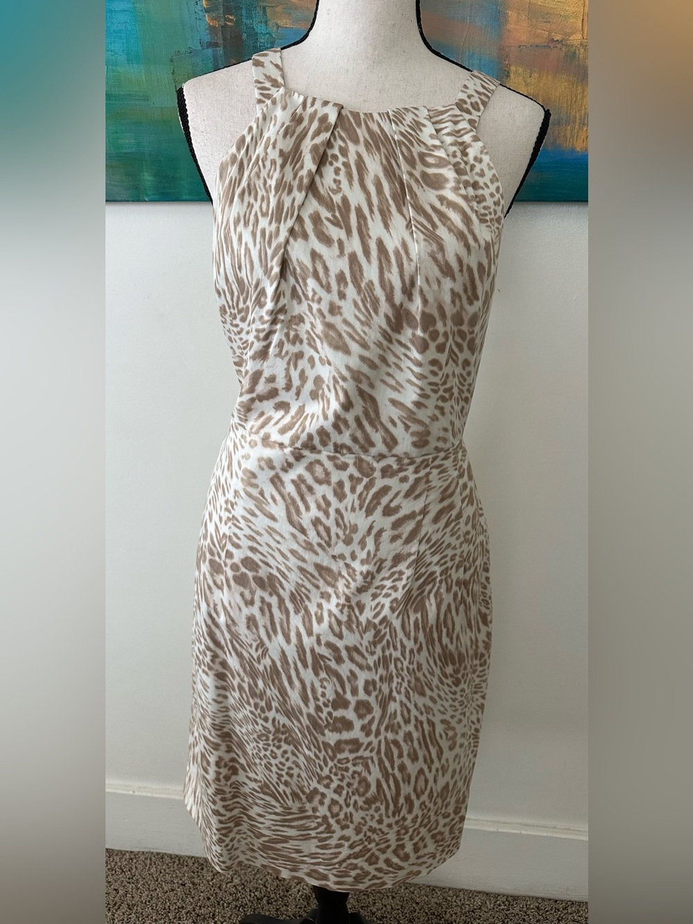 Calvin Klein NWT  Stretch Cotton Animal Print Halter In Latte Cream And Tan  12
